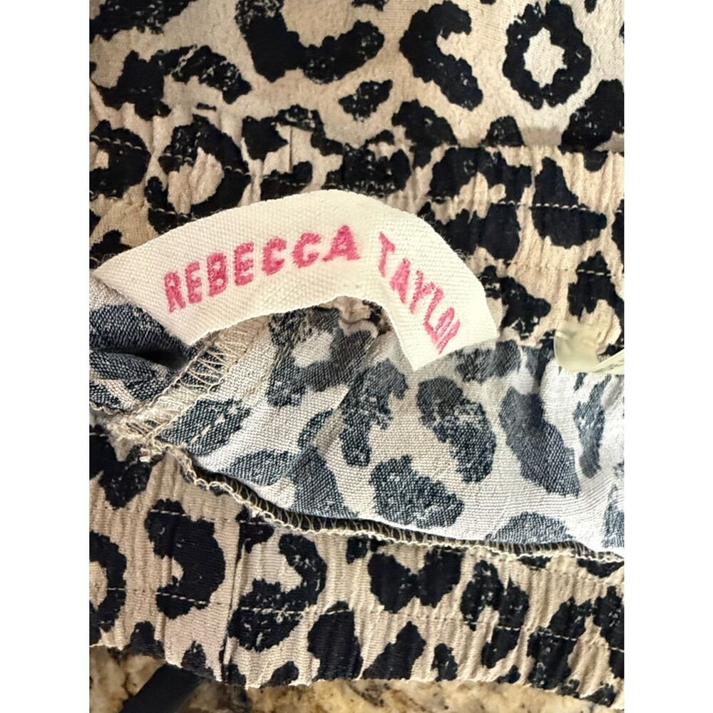 Rebecca Taylor Leopard Print Drawstring Lounge Pants Silk Trim Beige Black S - Picture 4 of 9